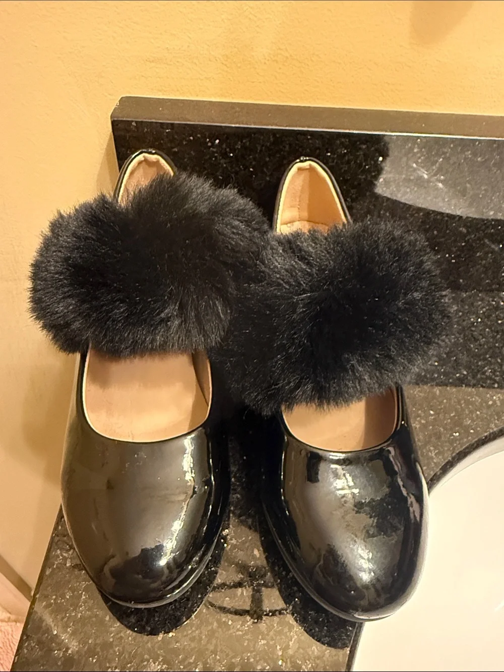 Black Pom-Pom Patent Kids Shoes VINCE CAMUTO
